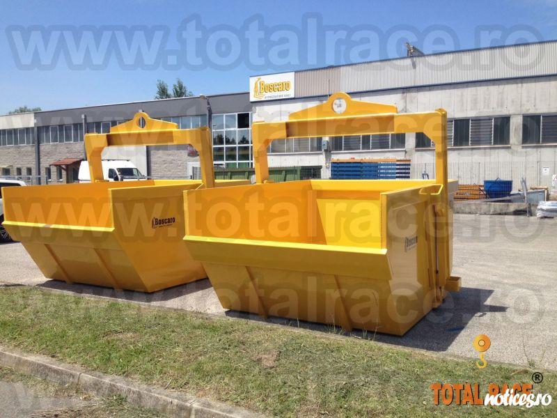 Total Race comercializeaza bena basculabila, bene macara autodescarcare, haba metalica, bene pentru macarale cu diferite dimensiuni, bene cu autodescarcare, capacitate de incarcare de la 200 litri pana la 8000 litri, bene cu autodescarcare cu lant, bena b