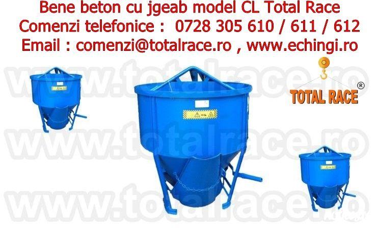 Total Race Romania comercializeaza cu livrare din stoc Bucuresti bene si bena de beton, bena pentru macara, bene pentru turnat beton , bene cu furtun de cauciuc, bene pentru transport, bene de macara pentru turnat beton, bene pentru turnat beton cu furtun