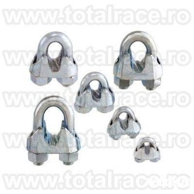 Total Race Romania comercializeaza cu livrare din stoc bride fixare cablu bride sufe cablu turnate DIN741, bride sufe cablu otel, bride zincate pentru sufe cabluri cu diametru 3 mm la 40 mm , bride metalice de strangere cablu. Puntea bridei este turnata i