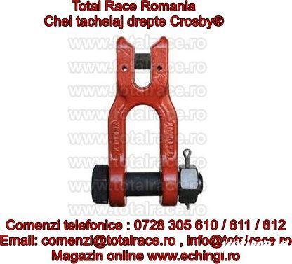 Total Race Romania comercializeaza  chei de tachelaj tip lira / drepte marca Crosby®, cheie tachelaj dreapta  cu bolt filetat, gambeti tip lira , shackles Crosby® ce au capacitati cuprinse intre 0.5 Tone si 55 Tone . Cheile de tachelaj sunt in conformit