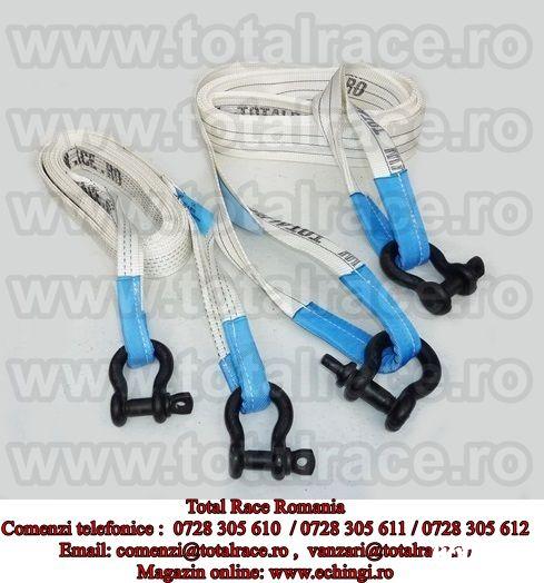 Total Race Romania comercializeaza chingi tractare / remorcare / recuperare / troliere de MBL 7 tone cu lungime de 4 metri / 6 metri , alte lungimi la cerere  , culoare ecru , latime de banda  60  mm, sufe remorcare textile din poliester fabricate in 2 st