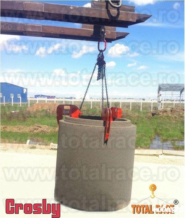 Total Race comercializeaza dispozitive din lant cu clesti pentru ridicarea verticala a tuburilor de beton,dispozitive cu 3 brate de lant si clesti model IPCC productie Crosby Interproduct Olanda,  dispozitive de lant cu clesti deschidere reglabila,clesti 