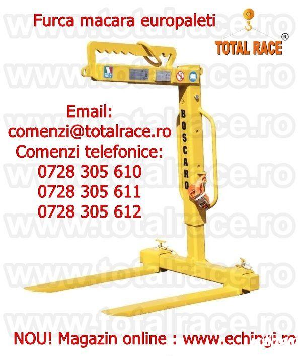 Total Race comercializeaza din stoc furci macara, furca gheara paleti, echipamente ridicare si manevrare paleti caramida , bca model MBRA20E cu lame de 1000 mm cu arc si protectie, capacitate ridicare WLL 2000 kg , cu lame de 1200 mm reglarea centrului de