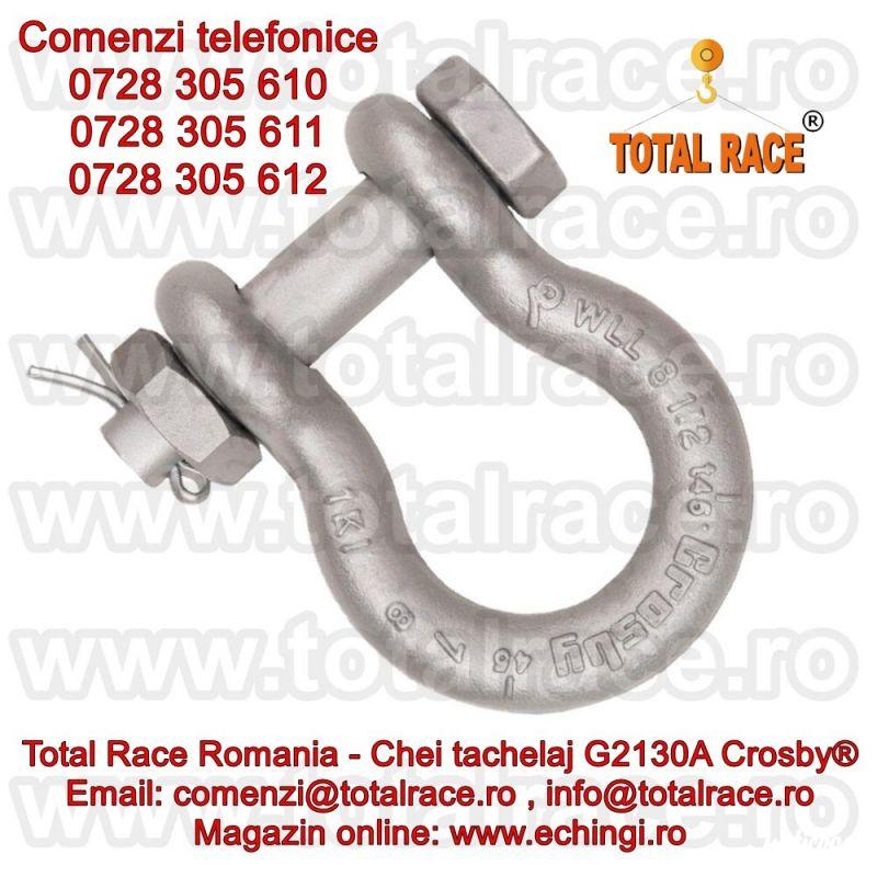 Total Race comercializeaza : chei  de tachelaj model G 2130A - GRAD 80 tip omega marca Crosby, cheie tachelaj cu bolt, piulita si stift de blocare , chei tachelaj capacitate intre 2 si 17 tone . Cheile de tachelaj sunt in conformitate cu EN 13889:2003 si 