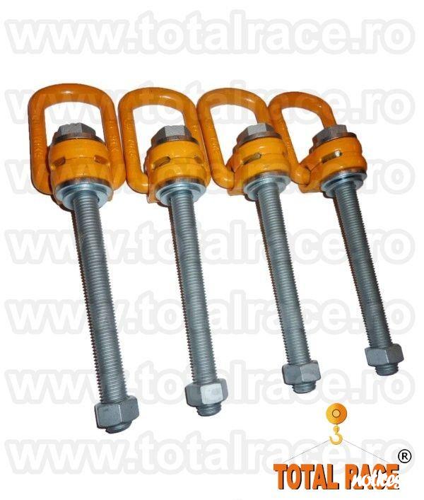 Total Race Romania comercializeaza inele flexibile ridicare cu tija lunga si piulita , ocheti ridicare cu dimensiuni tija intre 76 – 295 mm, puncte prindere cu fixare prin insurubare cu tija lunga si piulita, inele ridicare rotative cu articulatie M8-M4