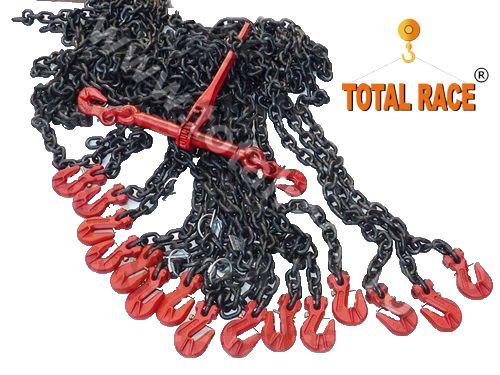 Total Race livreaza din stoc lant de ancorare de 13 mm , Lc=10000 daN ce contin: intinzator lant cu carlige de scurtare la capete 13 mm , 2 carlige cu siguranta 13 mm , cu montare directa pe lant,  lant negru grad 80 cu lungime la cerere in functie de nev