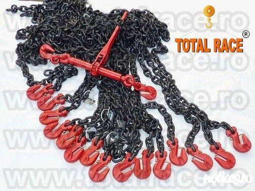 Total Race livreaza din stoc lant de ancorare de 13 mm , Lc=10000 daN ce contin: intinzator lant cu carlige de scurtare la capete 13 mm , 2 carlige cu siguranta 13 mm , cu montare directa pe lant,  lant negru grad 80 cu lungime la cerere in functie de nev