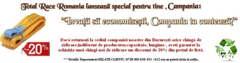Total Race Romania comercializeaza : chingi textile de ridicare cu urechi , chingi textile circulare , chingi circulare negre pentru scene , chingi de ridicare pentru butoaie , chingi/ sufe textile de ridicare de diverse tonaje si lungimi, uzual in stoc B
