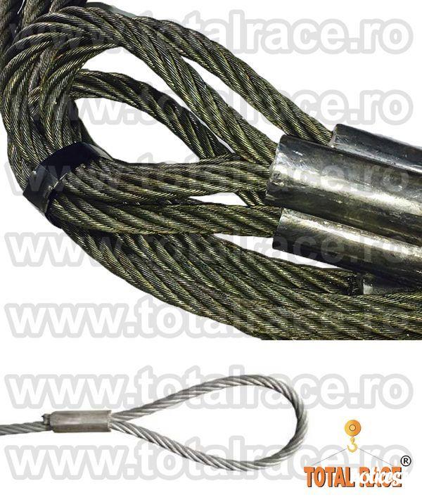 Total Race Romania livreaza din stoc cabluri de legare cu capete manșonate, cu inimă metalică , sufe metalice constructie  6x36ws+stk , cablu metalic cu manson talurit capacitate 1,84 tone , 2,17 tone , 3,29 tone , sufe metalice cu manson talurit dimen